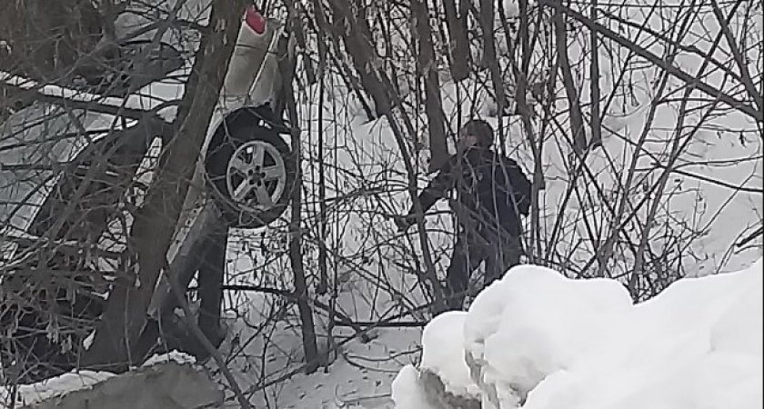Курьезное ДТП во Владимире: упавший с холма автомобиль и его водителя спасли кусты