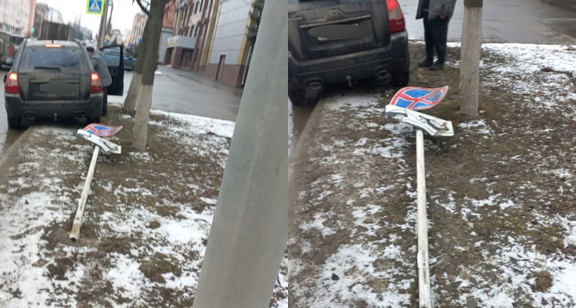 Во Владимире водитель легковушки снес дорожный знак 