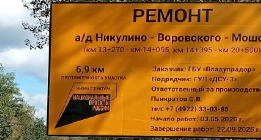 Во Владимирской области ремонтируют дорогу между Никулино и Мошком
