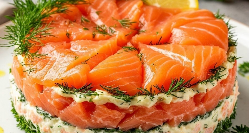 Новогодний салат с семгой и сырками — вкусный комплимент Огненной Лошадке