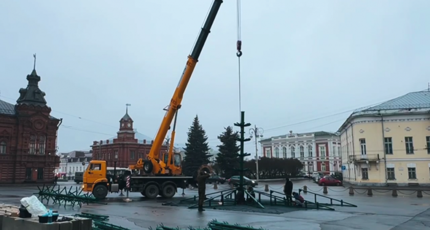 На площади Соборной во Владимире начали устанавливать главную елку города
