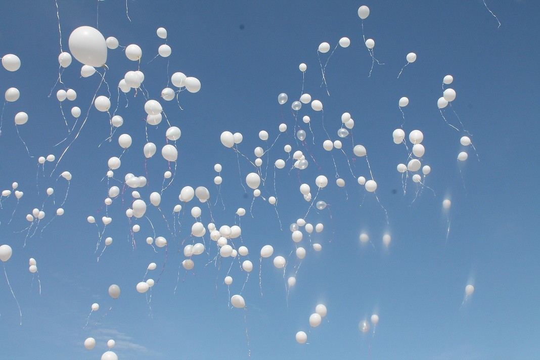 Во Владимире в небо выпустили сотни белых шаров (фото)