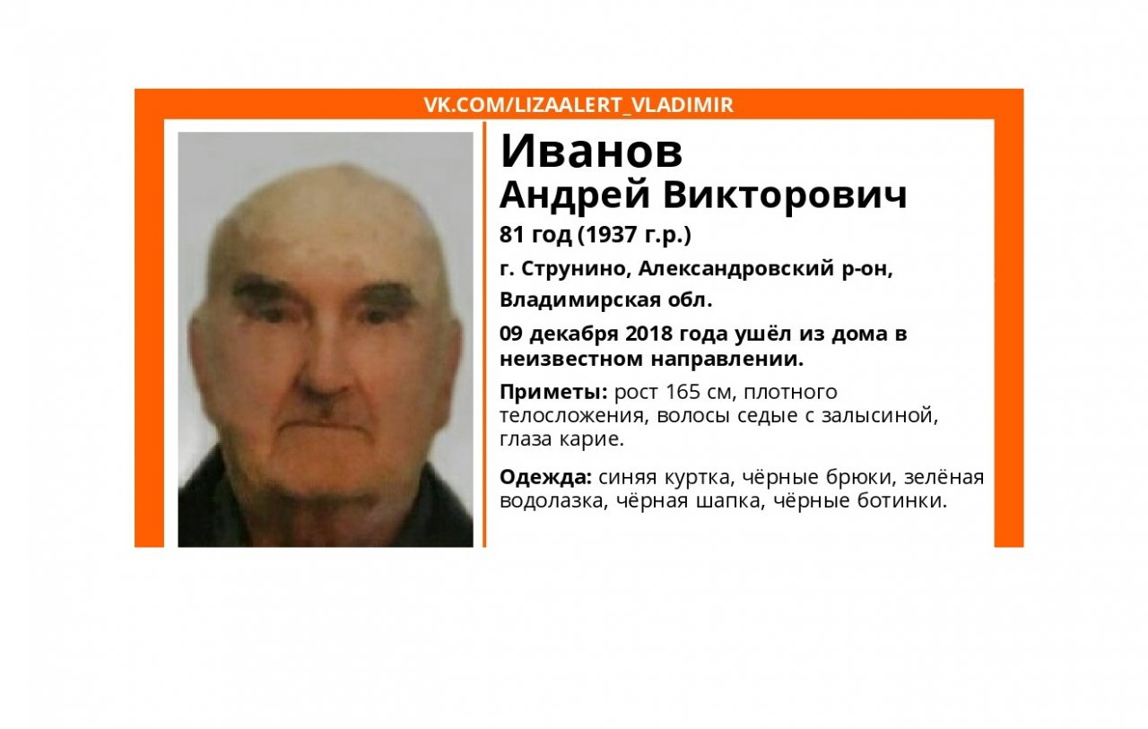 Жителей Владимирской области призывают помочь найти пожилого человека