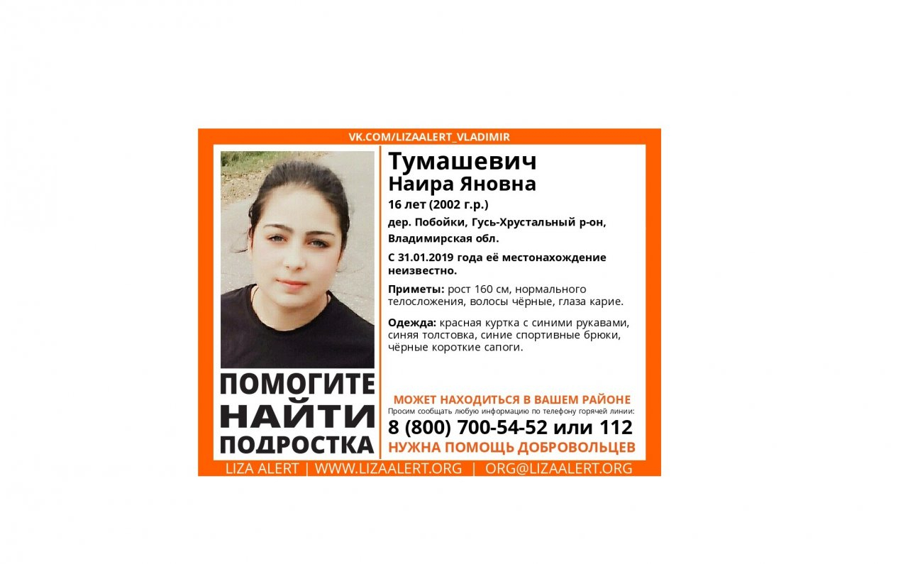Владимирцев просят помочь в поисках 16-летней девочки
