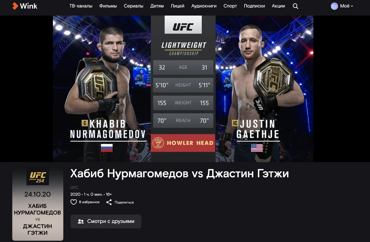 Бой без сбоев: З миллиона пользователей Wink посмотрели исторический бой Хабиба Нурмагомедова