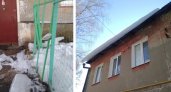 Упавшие с крыши глыбы льда поломали палисадник у дома на улице Стасова