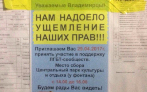 Владимирцев приглашают на акцию в поддержку "голубых" сообществ