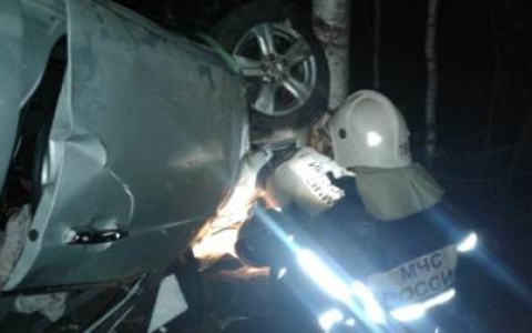 Ночью в Гусь-Хрустальном районе опрокинулась иномарка