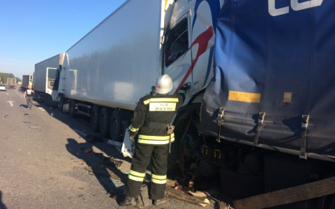Рано утром в Петушинском районе три фуры сцепились "паровозиком": один из водителей госпитализирован