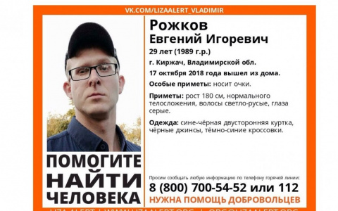 Во Владимирской области без вести пропал молодой человек в очках