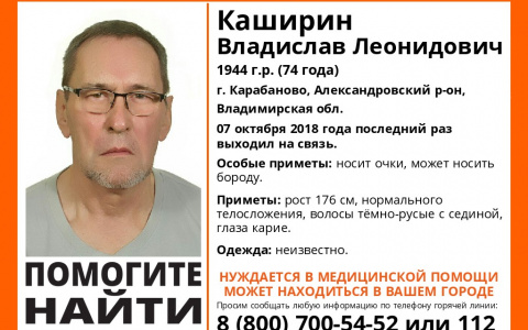 Во Владимирской области пропал пенсионер, нуждающийся в медицинской помощи