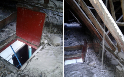 Коммунальщики перестарались: чердак дома во Владимире завалило снегом