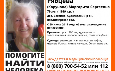 Владимирцев просят поучаствовать в поисках бабушки, нуждающейся в медпомощи