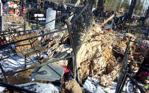 Штормовой ветер перевернул могилы на кладбище во Владимире