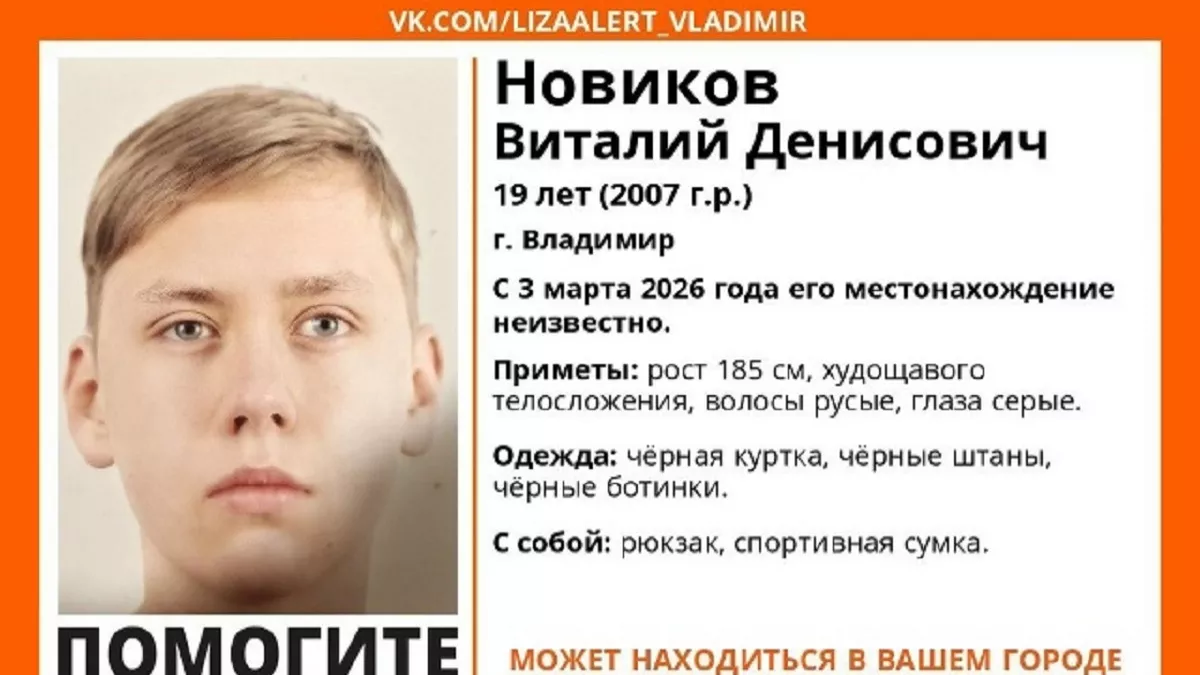 Во Владимире ищут 19-летнего парня в черной куртке
