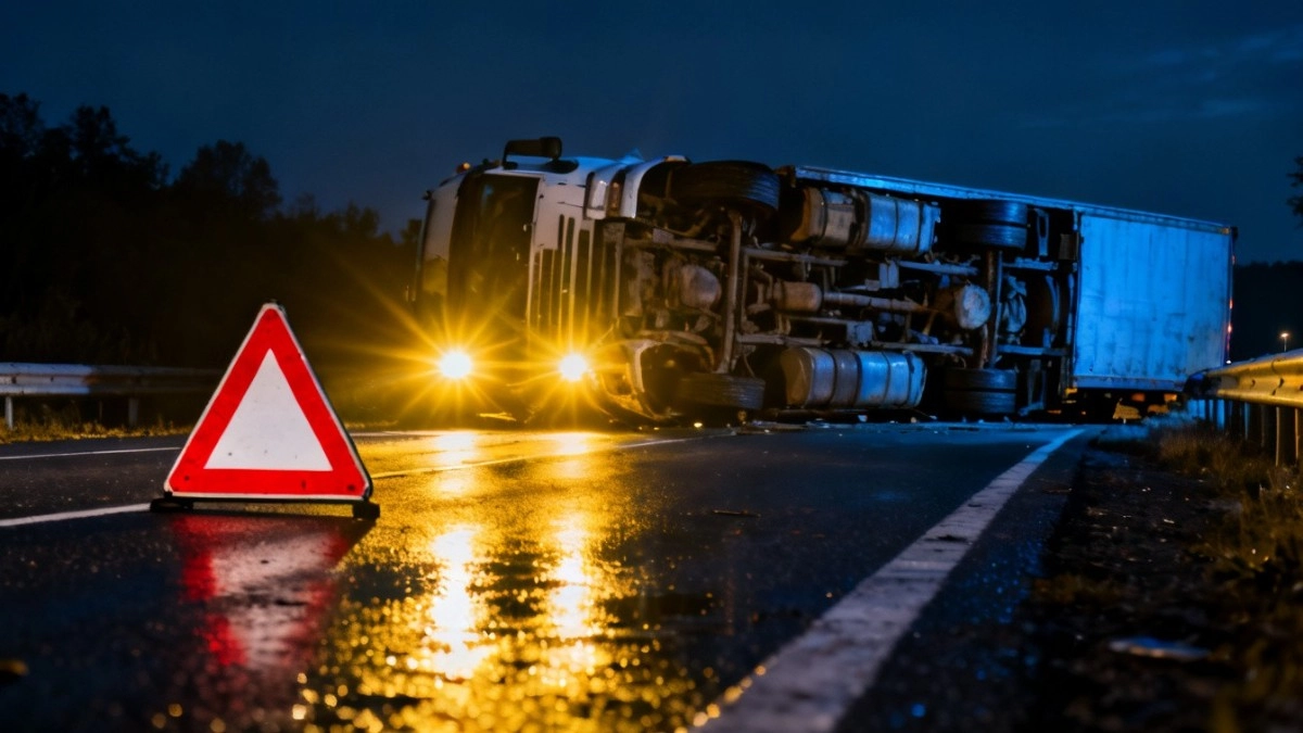 На трассе М-7 «Волга» водитель большегруза протаранил ограждение и перевернулся