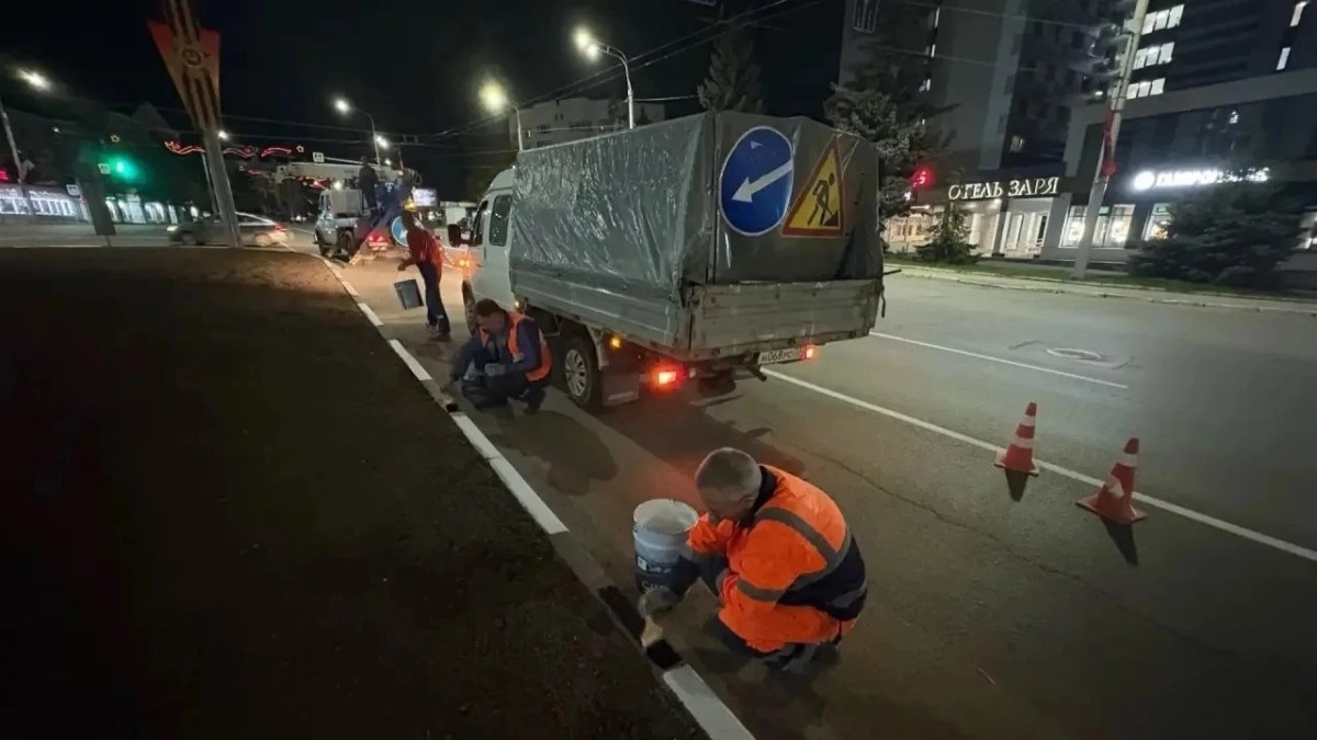 На проспекте Ленина в областном центре обновили дорожную разметку
