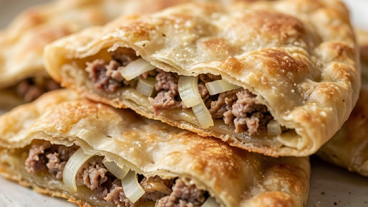 Закуска, которая уходит влёт: слоёные пирожки с мясом, луком и кунжутом