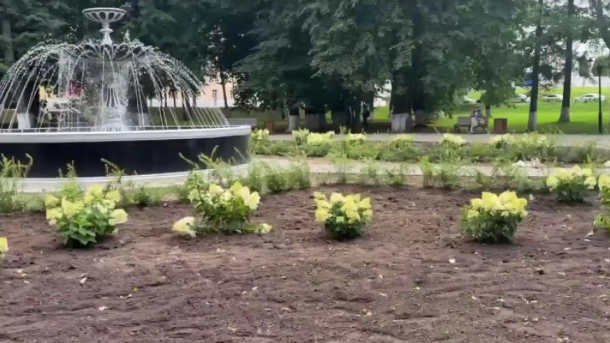 Вокруг фонтана в парке «Липки» во Владимире высаживают новые растения