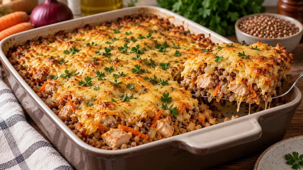 Гречку с маслом больше не подаю: укрываю крупу курицей, овощами и сыром — сытный ужин готовится почти без меня