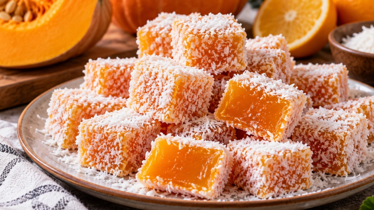 Варю янтарный мармелад из тыквы — выходят кубики как конфетки «фрутелла» из магазина: без желатина, сладкие, ароматные