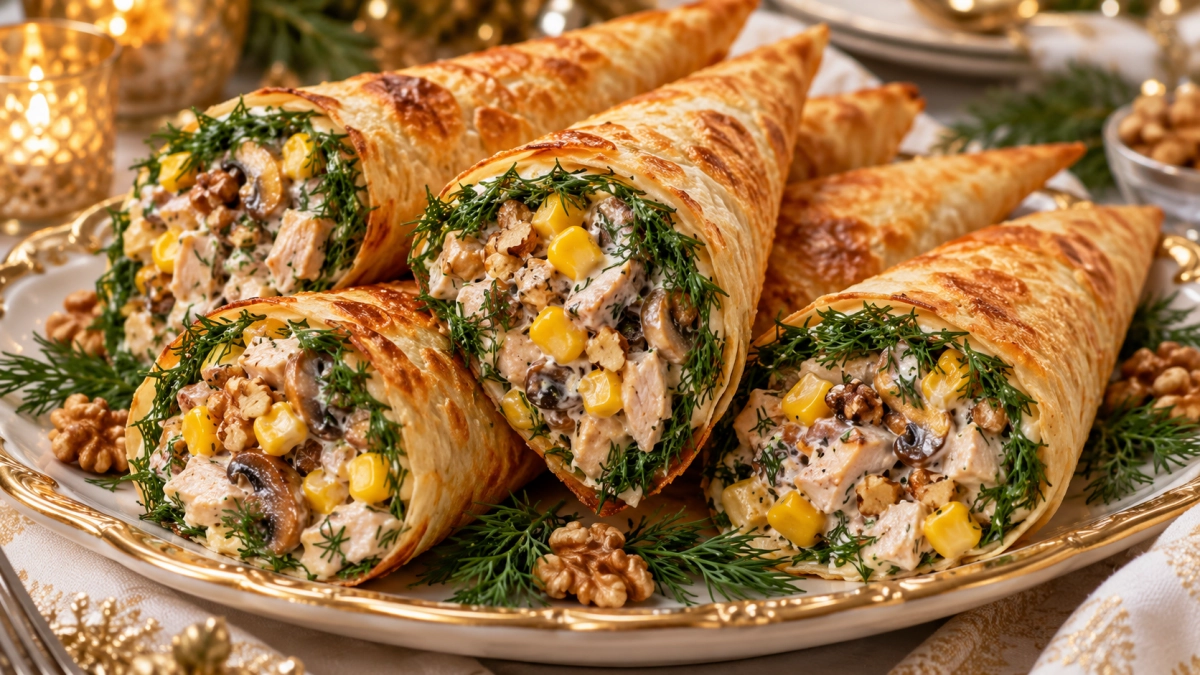 Вместо надоевших бутербродов и нарезок: наполняю лаваши-конусы вкусной начинкой — нежная закуска на любой стол