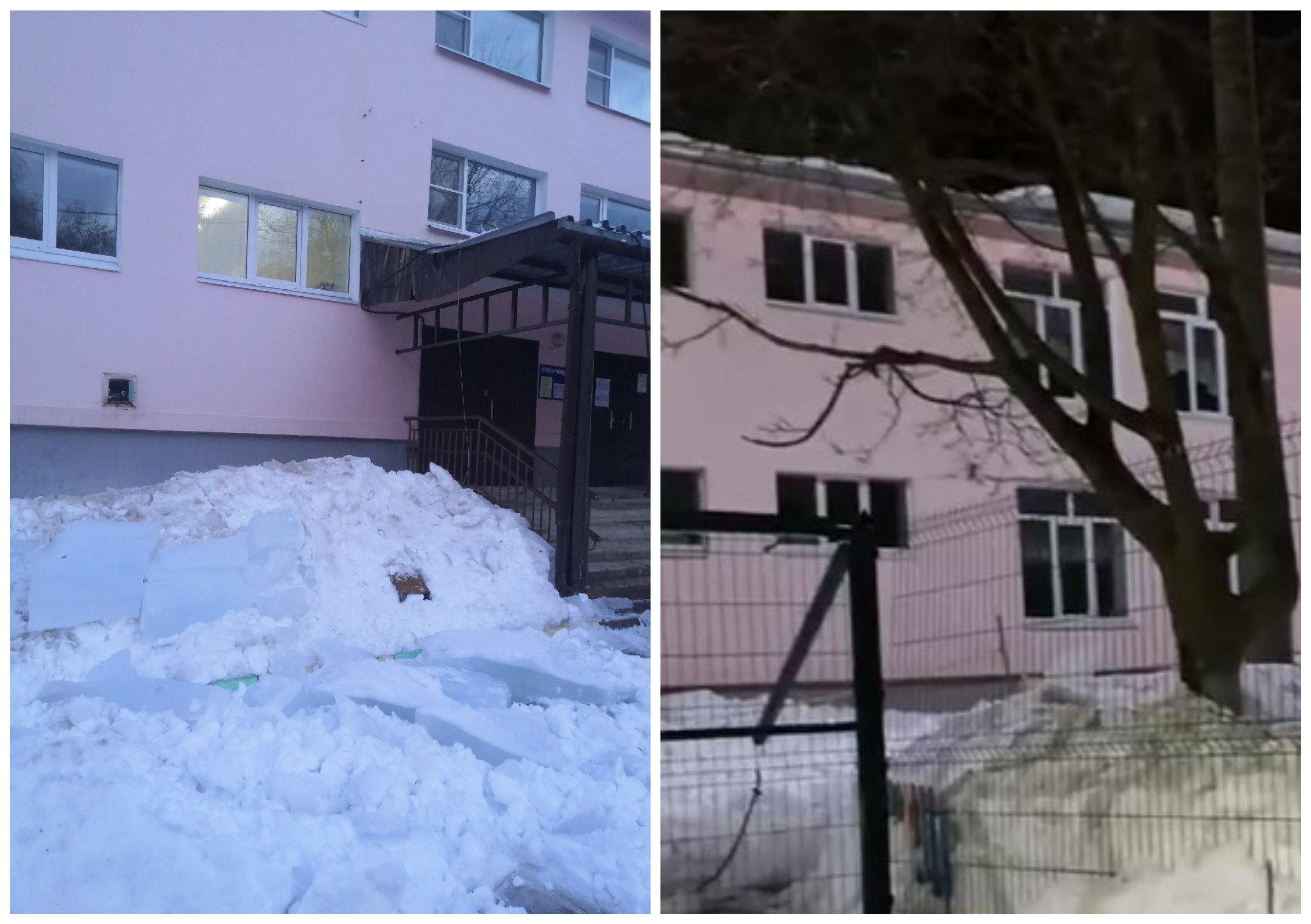 Снег с крыши детского сада едва не упал на головы детей и родителей