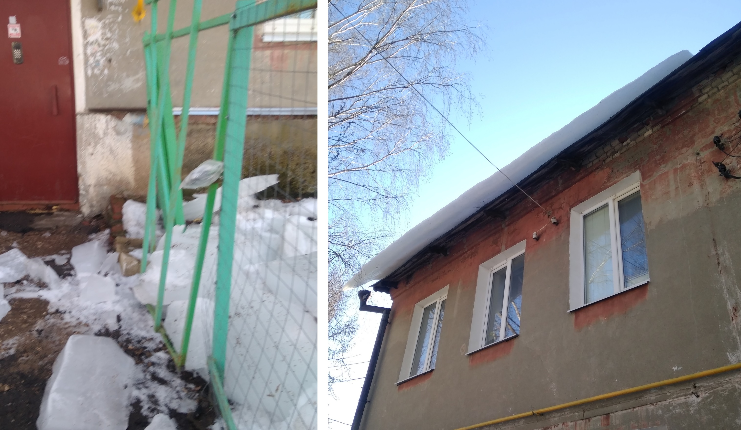 Упавшие с крыши глыбы льда поломали палисадник у дома на улице Стасова