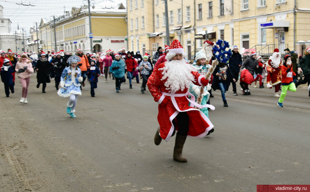 Во Владимире на забеге Дедов Морозов и Снегурочек бежали даже кролики