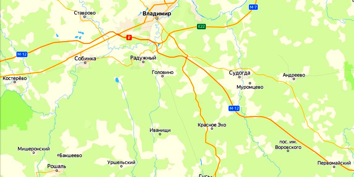 Владимирский участок трассы М-12 полностью отражен на Яндекс.картах