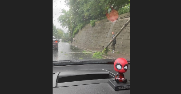 Во Владимире в центре под мостом упал фонарный столб