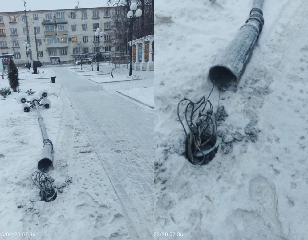 Во Владимире вандалы снесли фонарь в сквере у ДК Молодежи 
