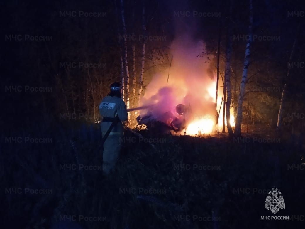 В Меленковском районе автомобиль вылетел в кювет и загорелся
