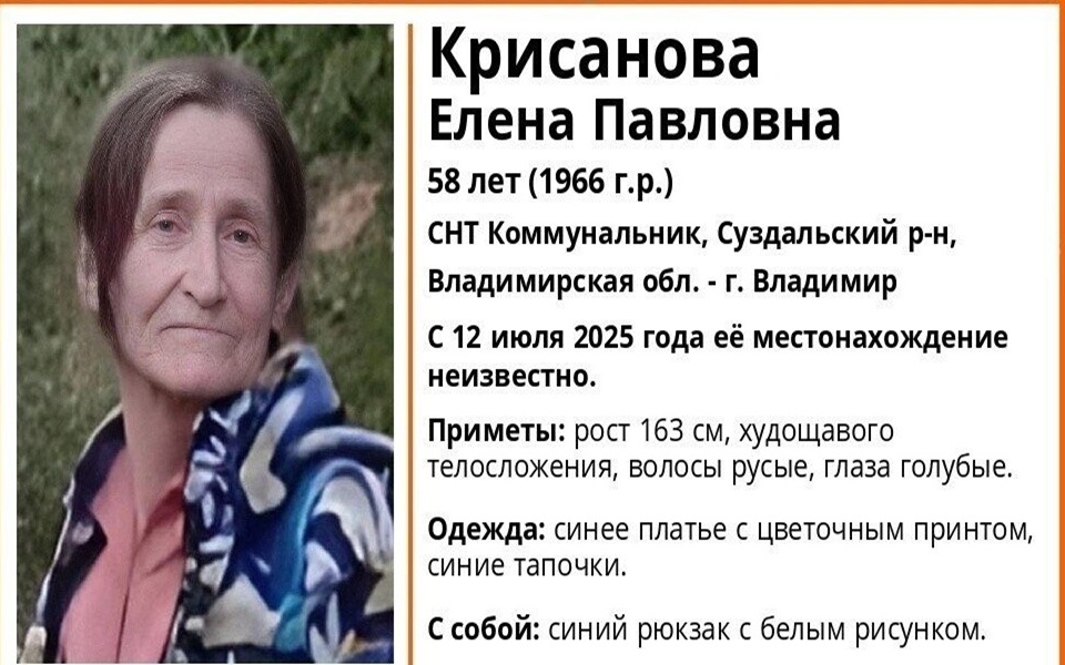 Во Владимирской области продолжаются поиски 58-летней женщины