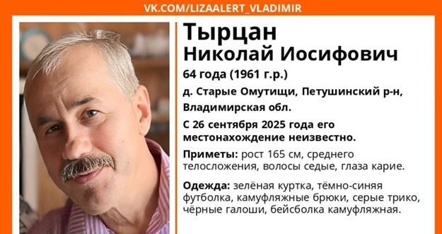 В Петушинском районе пропал пенсионер в камуфляжных брюках 