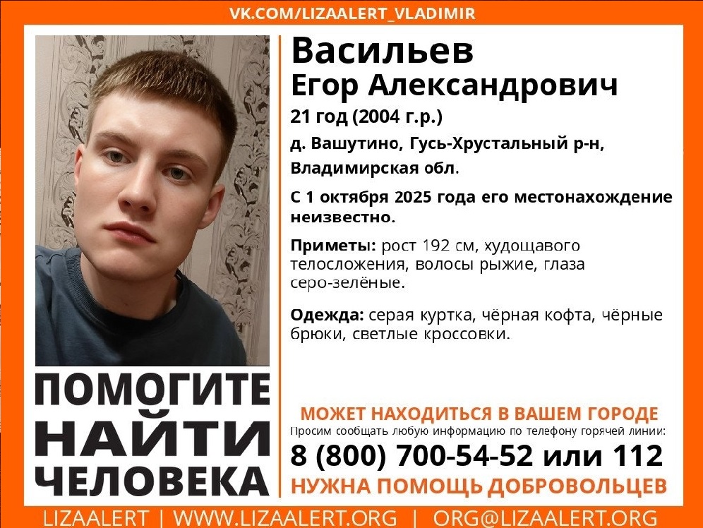 21-летний житель Владимирской области пропал в начале октября